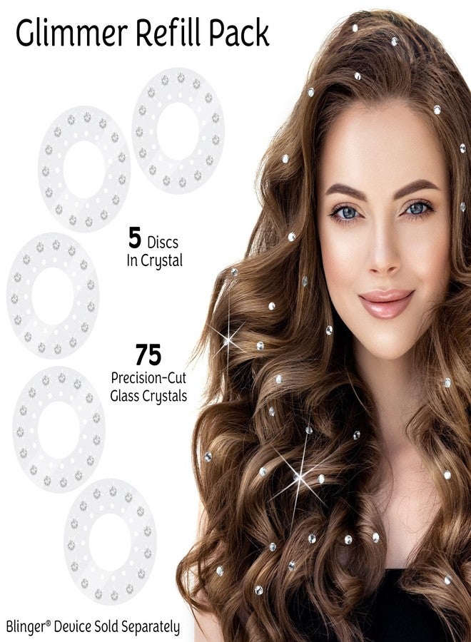 blinger® Shimmer Crystal Refill Pack - as seen on Shark Tank | 5 Discs - 75 Precision-Cut Glass Crystals | Hair-Safe Accessories | Styling Tool not included | Crystal 3 mm - Image 2